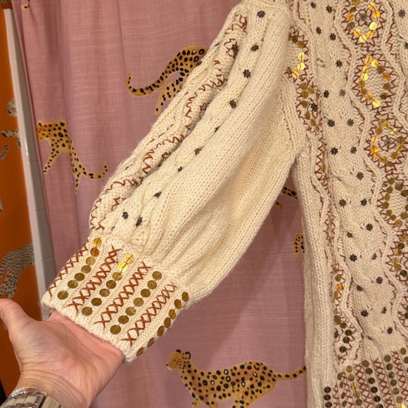 NWOT Free People Gilded Cable Embellished Sweater - Picture 9 of 12
